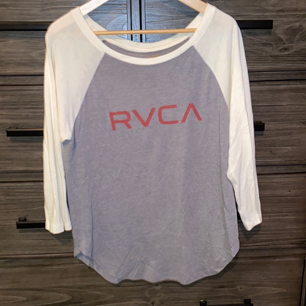 RVCA grey and white 3/4 sleeve shirt - S
